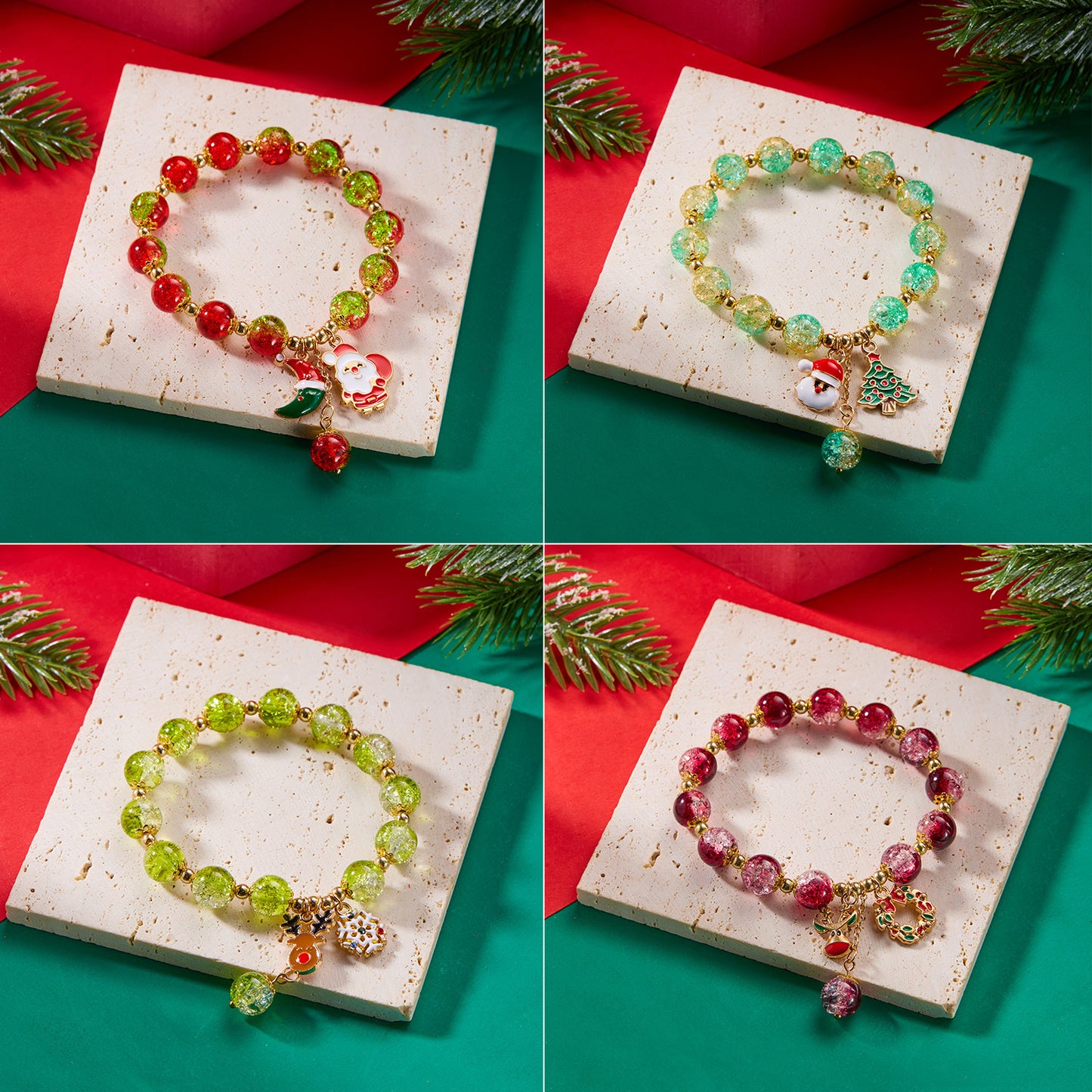 Christmas beaded bracelet cartoon Christmas moon old man elk wreath pendant burst flower crystal bracelet hand string gift jewelry