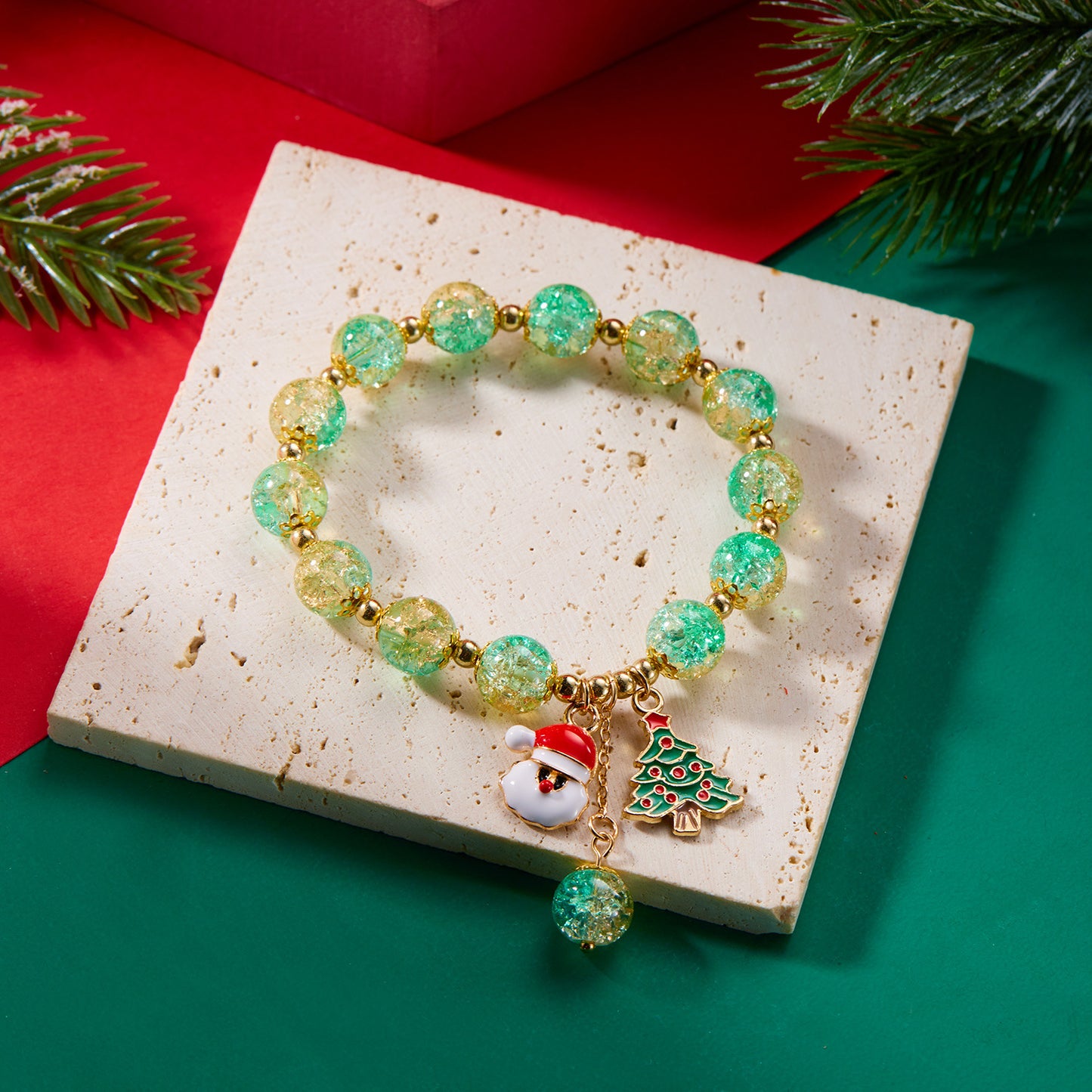 Christmas beaded bracelet cartoon Christmas moon old man elk wreath pendant burst flower crystal bracelet hand string gift jewelry